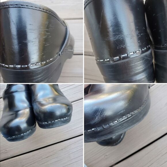 Dansko Professional Black Leather Stapled Slip-on Nursing Platform Clogs Size 40 - Picture 7 of 9